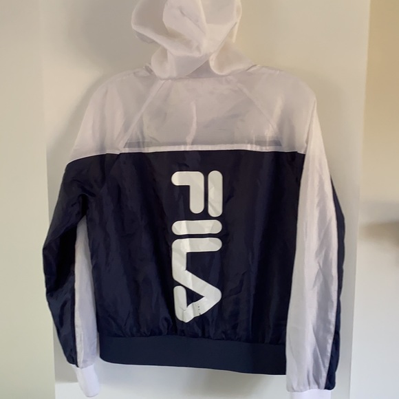 Vintage FILA windbreaker wind shell jacket navy blue white rain wind coat zip - Picture 4 of 7